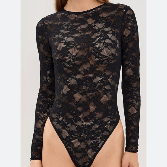 Fleur du Mal Tops - Fleur du Mal Black Le Stretch Thong Bodysuit